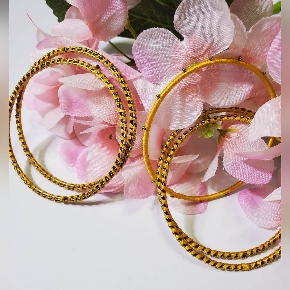 Gold-Tone Woven Hoop Bangle 5pc Set - Women Men Bracelet Jewelry